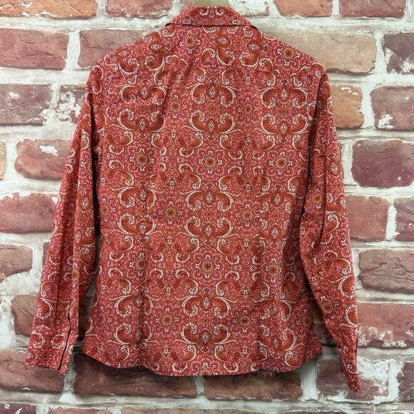 Lands End Top Shirt Womens 10 Pink Multicolor Boho Floral Abstract Button Front - Picture 4 of 9